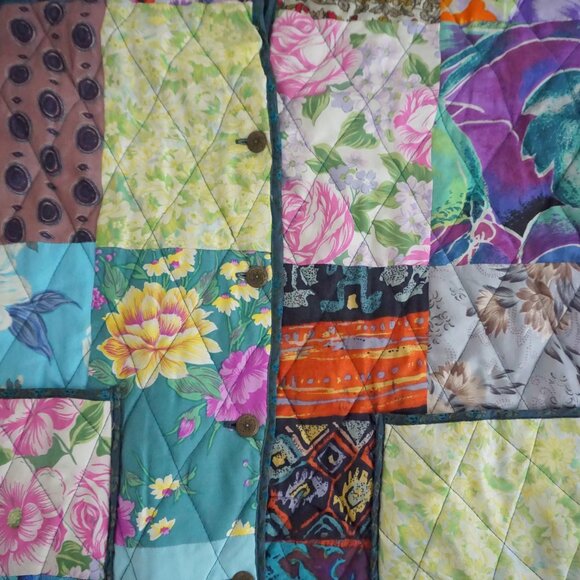 Vintage Multicolor Floral Patchwork Quilted Button Front Jacket Shacket M - Picture 6 of 11